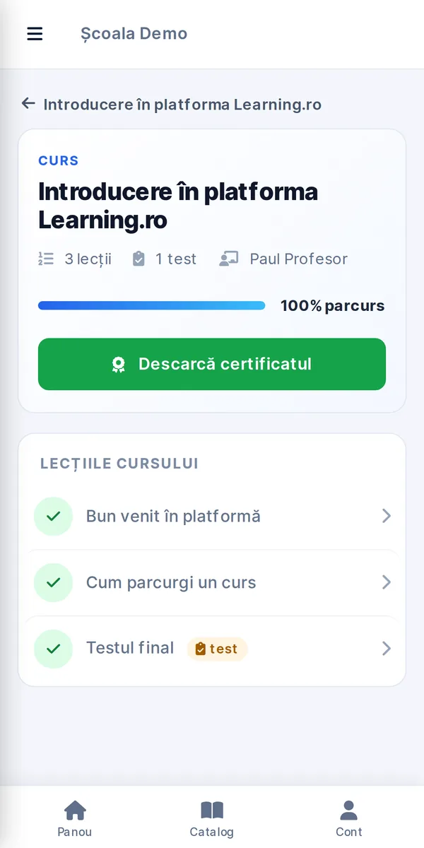Pagina unui curs, pe telefon