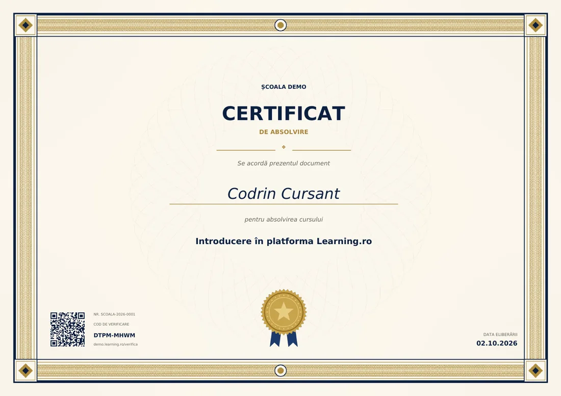 Certificat de absolvire emis din platformă